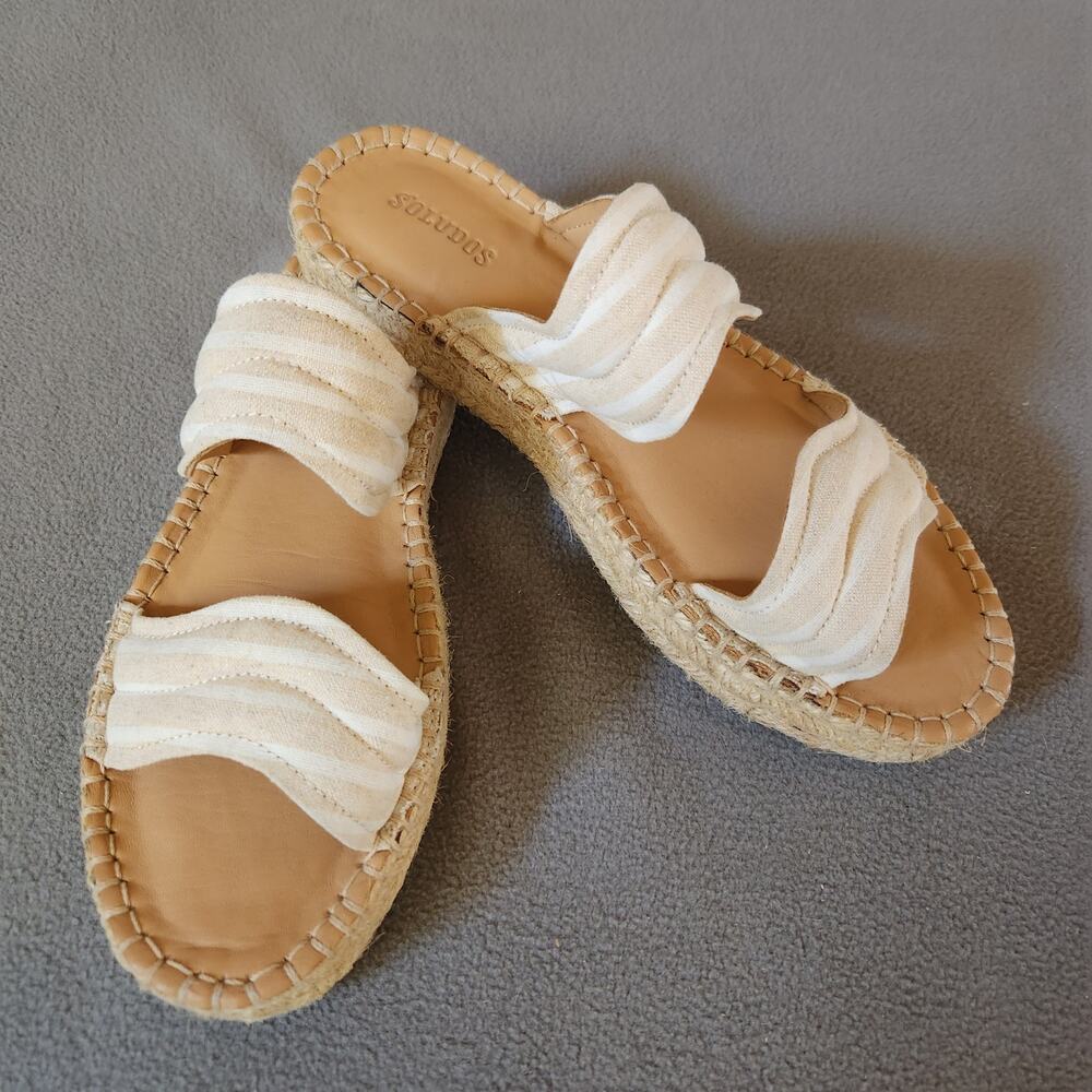 SOLUDOS‎ Aarin Espadrille Platform Sandals Tan & Ivory Women's Size 7 Straps